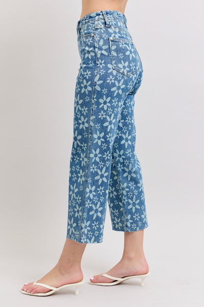 HW FLOWER PRINT WIDE LEG CROP BY JUDY BLUE - REG/CURVY