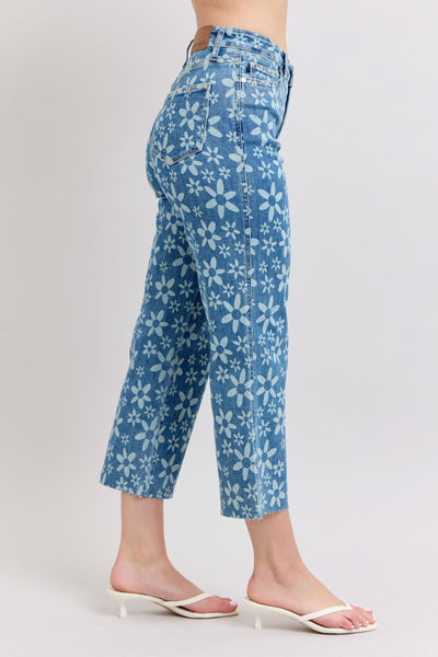 HW FLOWER PRINT WIDE LEG CROP BY JUDY BLUE - REG/CURVY