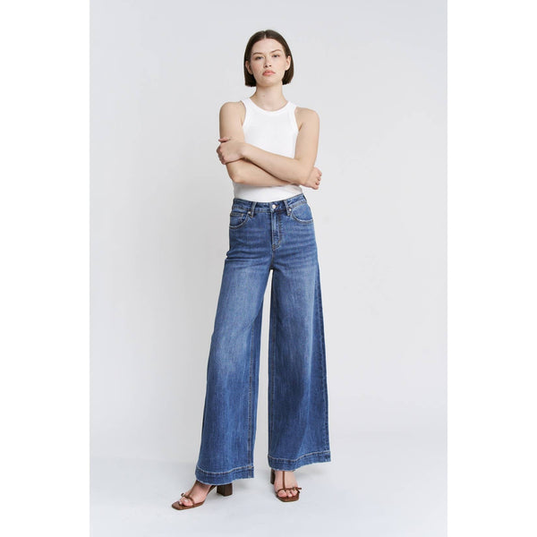 SUPER HIGH WAIST WIDE LEG SLOUCHY JEAN BY MICA DENIM - CLOUD NAVY - Salty Lime Boutique