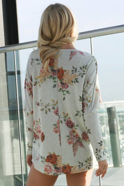 CAROLINA FLORAL PRINT DOLMAN SLEEVE TOP - OATMEAL