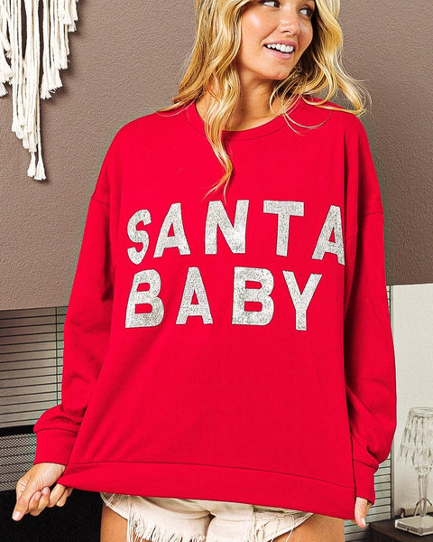 SANTA BABY CHRISTMAS SWEATSHIRT - RED