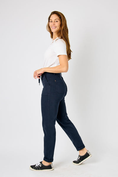HW NAVY CUFFED JOGGER JEANS BY JUDY BLUE