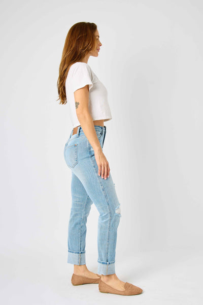 MR AMERICANA FLAG CUFF BOYFRIEND JEAN BY JUDY BLUE - REG/CURVY