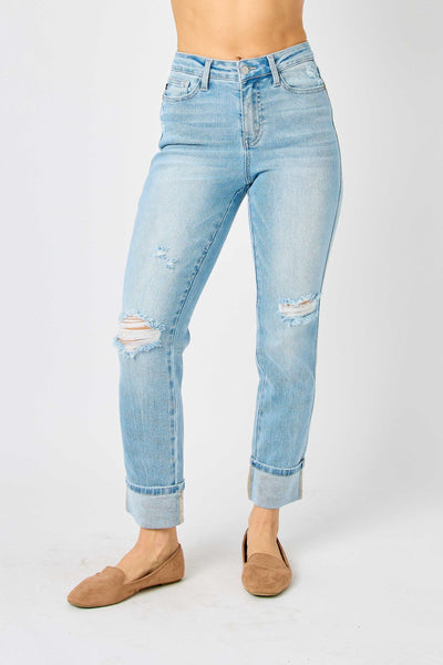 MR AMERICANA FLAG CUFF BOYFRIEND JEAN BY JUDY BLUE - REG/CURVY