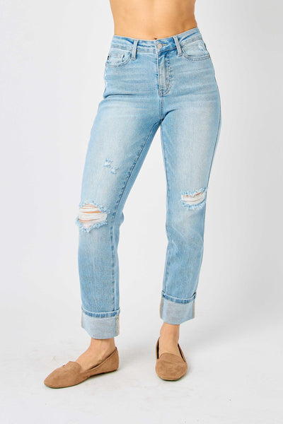 MR AMERICANA FLAG CUFF BOYFRIEND JEAN BY JUDY BLUE - REG/CURVY