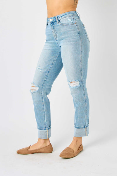 MR AMERICANA FLAG CUFF BOYFRIEND JEAN BY JUDY BLUE - REG/CURVY