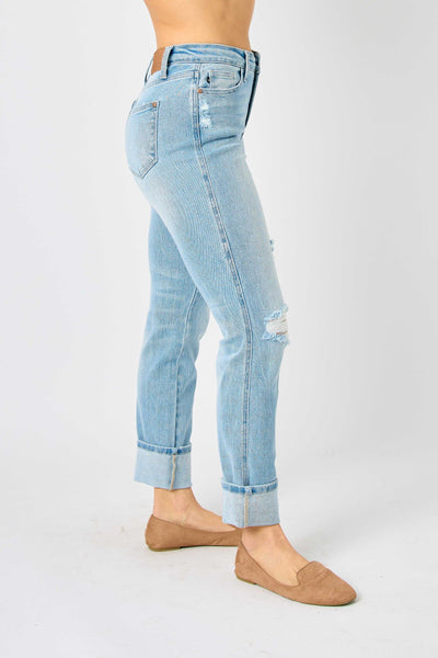 MR AMERICANA FLAG CUFF BOYFRIEND JEAN BY JUDY BLUE - REG/CURVY