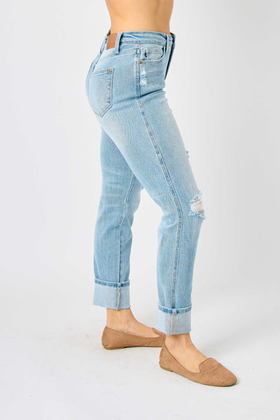 MR AMERICANA FLAG CUFF BOYFRIEND JEAN BY JUDY BLUE - REG/CURVY