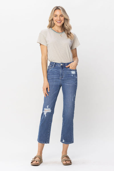 HIGHWAIST CROPPED POCKET EMBROIDERY STRAIGHT BY JUDY BLUE