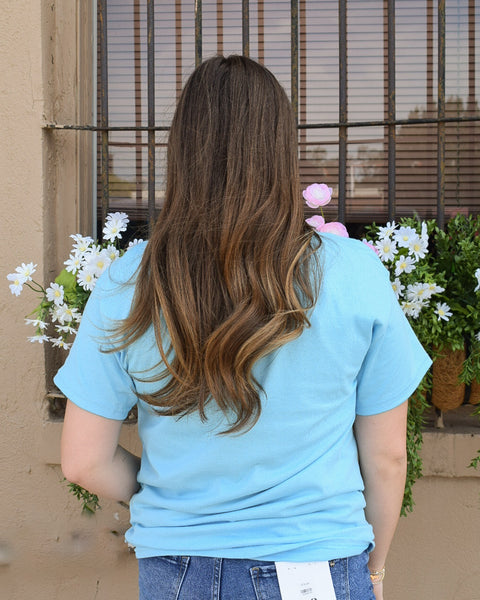 Flag & Bows Graphic Tee - Sky Blue - Reg/Curvy