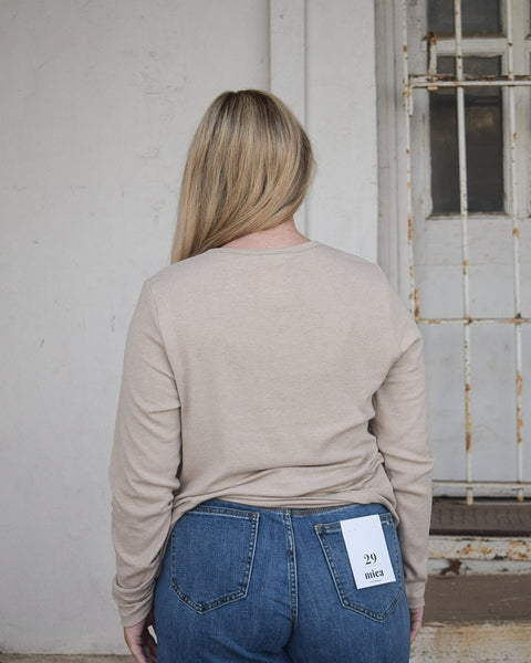 LONG SLEEVE HENLEY TOP- TAUPE