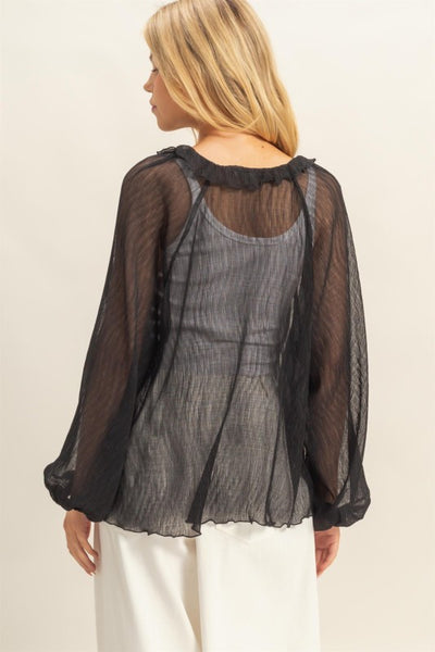 NICOLE CHIC TEXTURED BLOUSE - BLACK