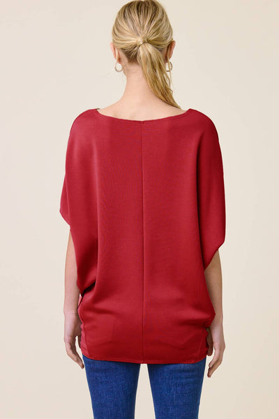 Short Sleeve Scuba Dolman Top: Crimson / S - Salty Lime Boutique