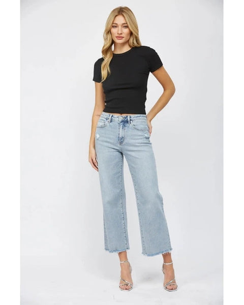 HR WIDE LEG ANKLE JEAN BY MICA - Lt. Wash - Salty Lime Boutique