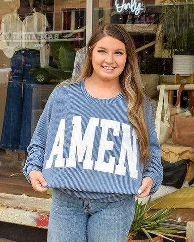 AMEN RIB CORD SWEATSHIRT - DENIM