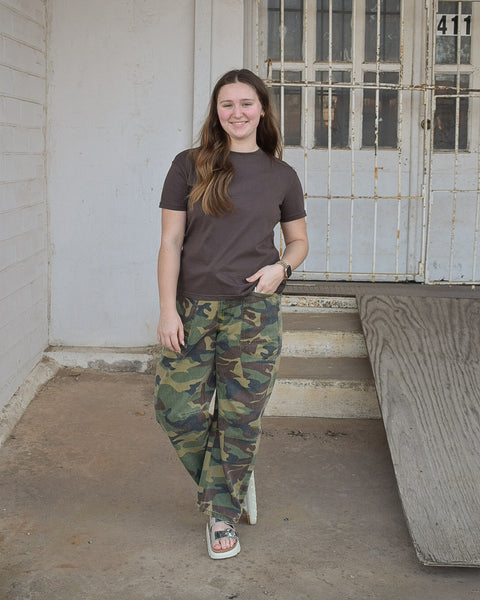 SLOUCHY CROP BARREL JEANS BY RISEN - CAMO - Salty Lime Boutique