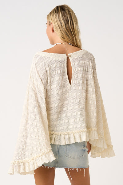 Flowy Batwing Sleeve Boat Neck Ruffle Hem Top - Salty Lime Boutique