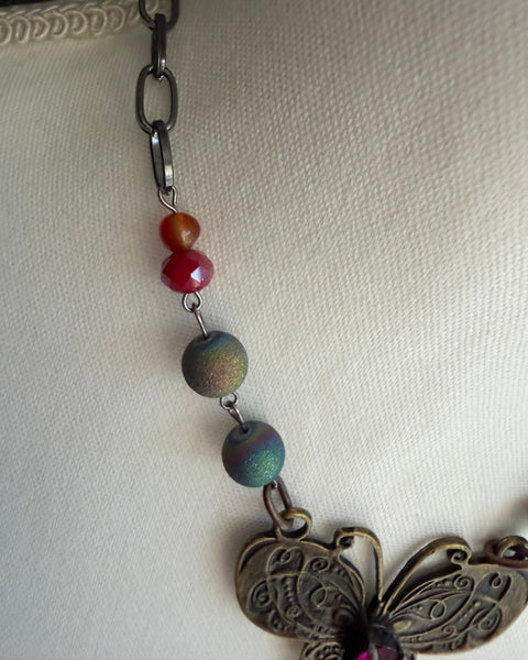 Boho Butterfly Necklace  -  Antiqued Brass