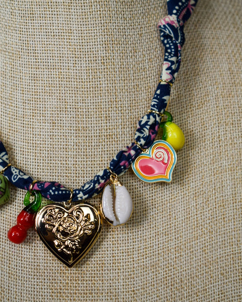 SCARF CHARM NECKLACE - NAVY