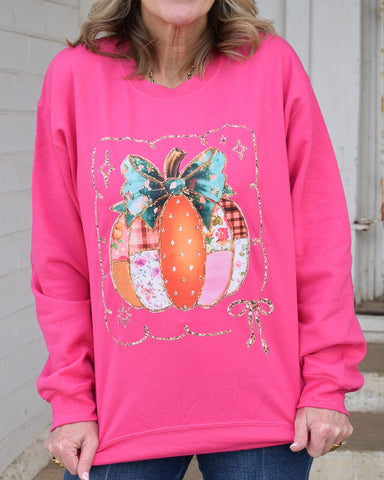 QUILTED PUMPKIN SWEATSHIRT - HOT PINK