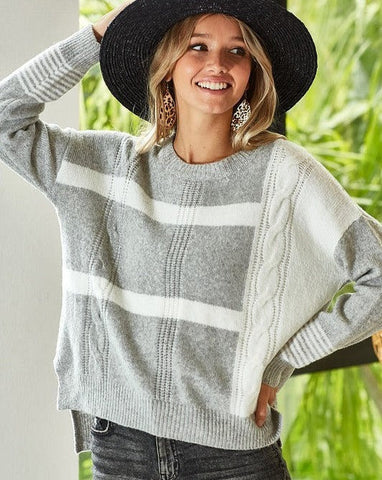 TRUE TO MYSELF CABLE KNIT CONTRAST SWEATER