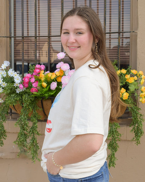 Red White & Blue Daisy Graphic Tee - Natural - Reg/Curvy