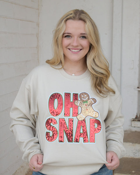 OH SNAP SEQUINS PATCH SWEATSHIRT - TAN