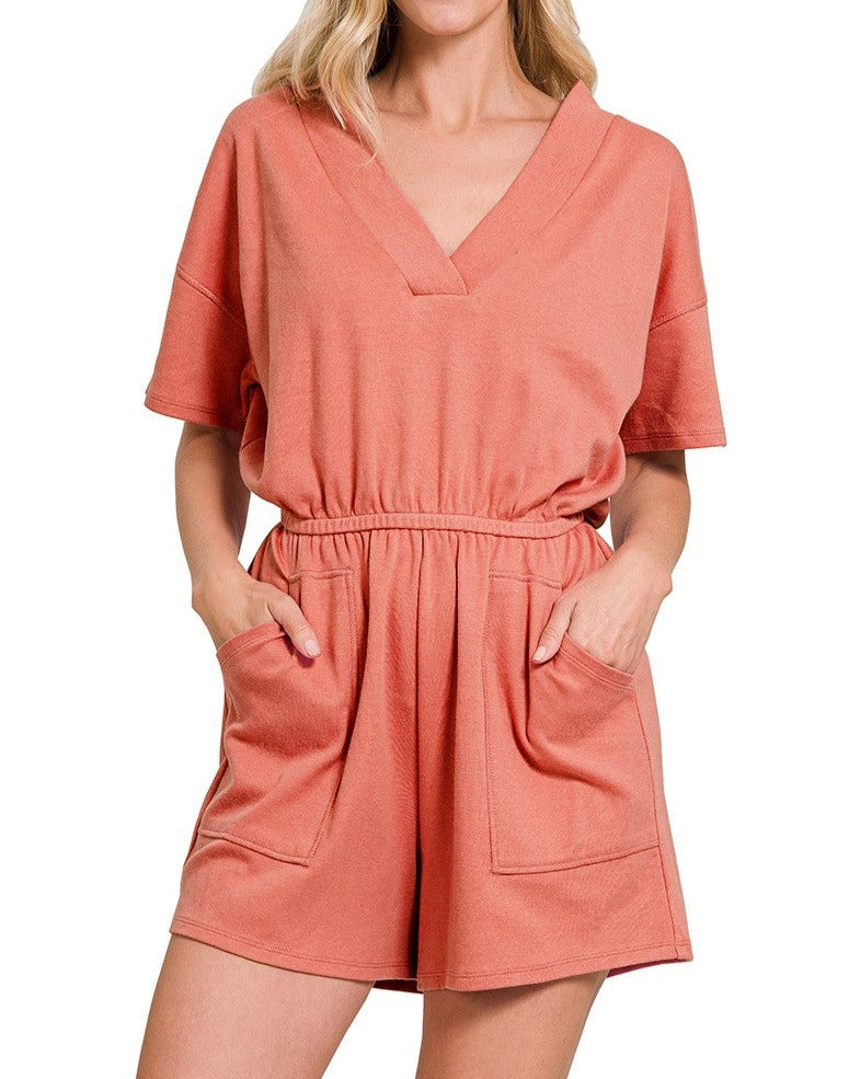 CURVY - JUST GET COMFY ROMPER WITH POCKETS - 2 COLORS