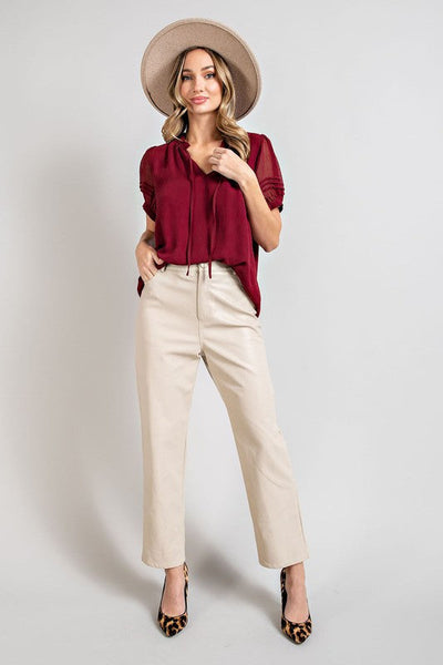 GLORY DAYS TIE-FRONT BLOUSE - WINE