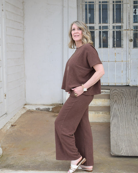 Cotton Slub Top & Pants 2pc Set SI-28027: BROWN - Salty Lime Boutique