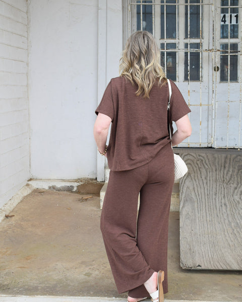 Cotton Slub Top & Pants 2pc Set SI-28027: BROWN - Salty Lime Boutique