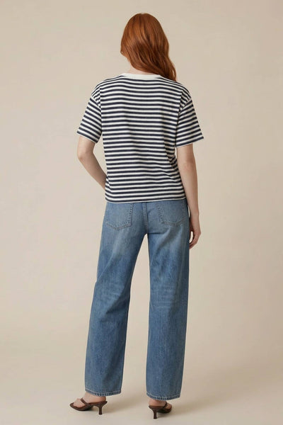 Dachshund Embroidered Stripe Top - Navy