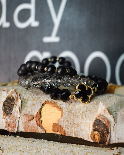 BLACK GLASS BEAD STRETCHY BRACELETS - SET OF 3 - Salty Lime Boutique