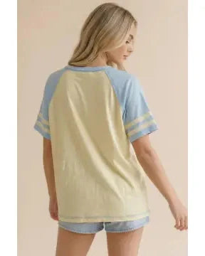 Flower Patch Short Sleeve Color Block Top - Grey - Reg/Curvy - Salty Lime Boutique