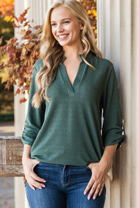 HARPER BUTTON SLEEVE TOP  - OLIVE