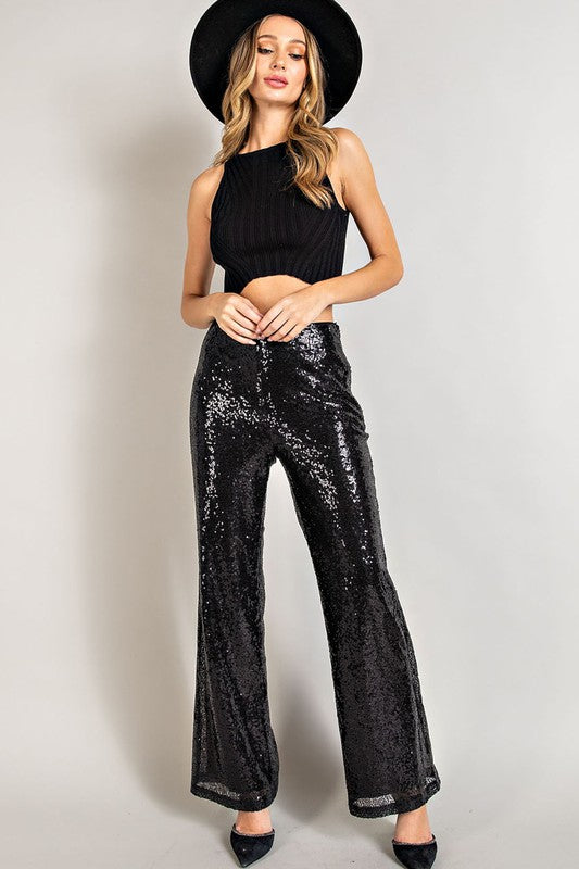 ARIAH MID-RISE SEQUIN PANTS - Salty Lime Boutique