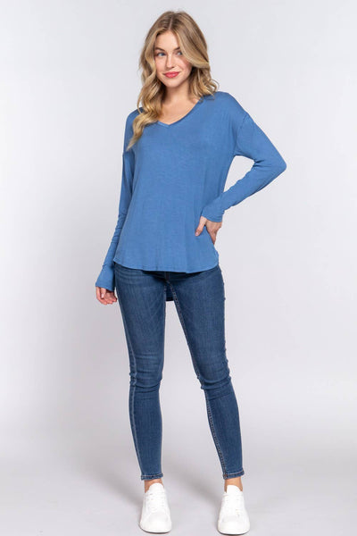 LONG DOLMAN SLEEVE V-NECK LAYERING TOP - 3 COLORS