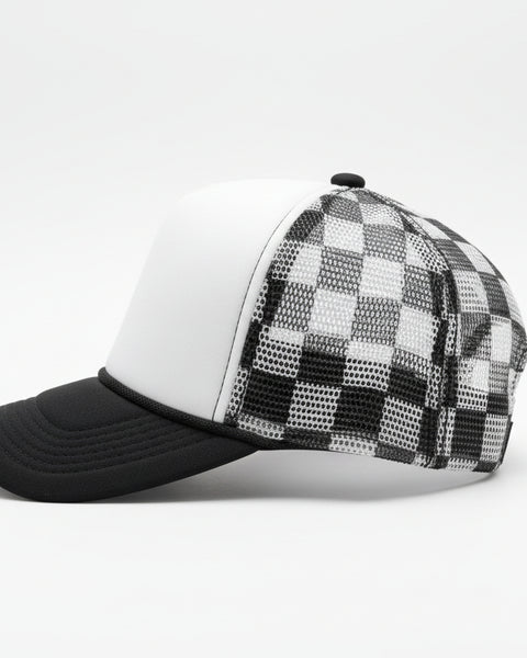 BABY I'M A WILD CARD TRUCKER HAT- BLACK/WHITE CHECKERED - Salty Lime Boutique