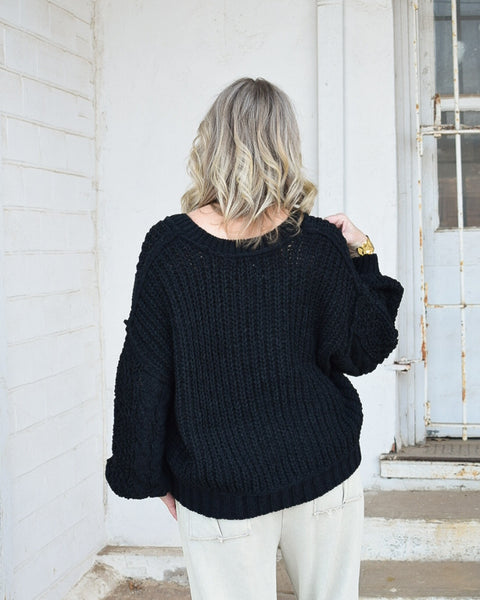 BALLOON SLEEVE KNIT SWEATER BY POL- BLACK