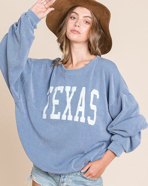 TEXAS RIB CORD SWEATSHIRT - DENIM BLUE