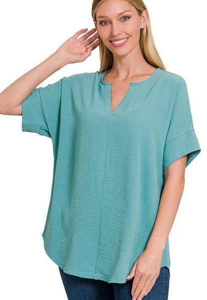 THE ONE YOU WANT AIRFLOW SPLIT NECK TOP - 4 COLORS