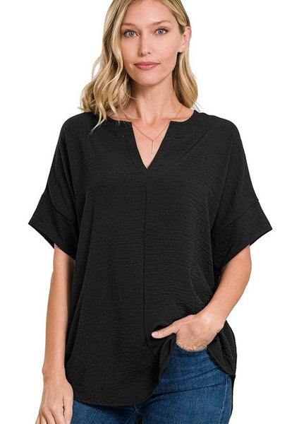 THE ONE YOU WANT AIRFLOW SPLIT NECK TOP - 4 COLORS