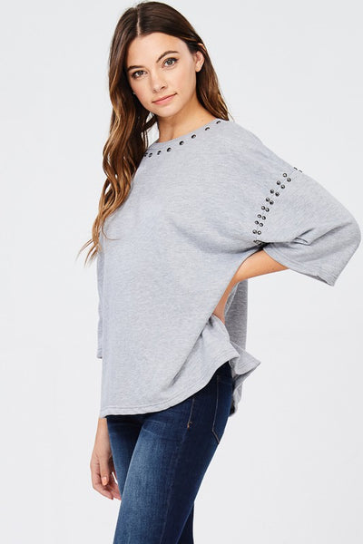 JUST KEEP WATCHING STUDDED SHIRT - HEATHER GREY