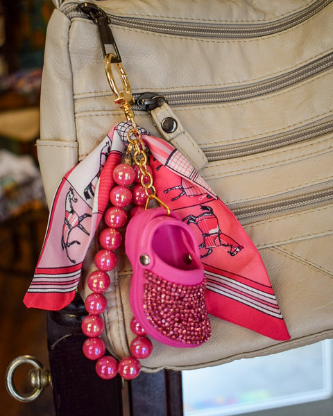 BLING SHOE & SCARF PURSE CHARM/ KEY CHAIN - 4 COLORS