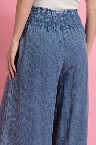 COMIN' HOME TO YOU MINERAL WASHED SMOCKED BOTTOMS - DENIM