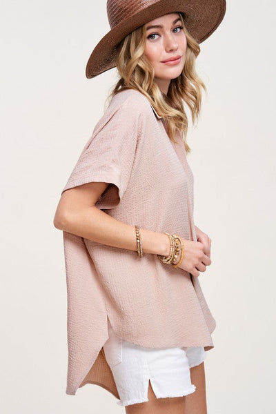 LIKE NO OTHER BUBBLE CREPE TOP - SAND