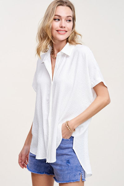LIKE NO OTHER BUBBLE CREPE TOP - WHITE