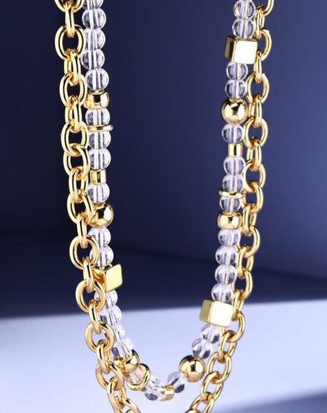 CHEYENNE CUBED CLEAR BEADED NECKLACE - GOLD