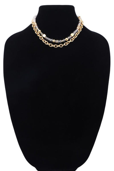 CHEYENNE CUBED CLEAR BEADED NECKLACE - GOLD
