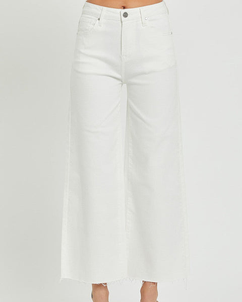 HR TUMMY CONTROL CROP WIDE LEG PANTS BY RISEN- WHITE - REG/CURVY